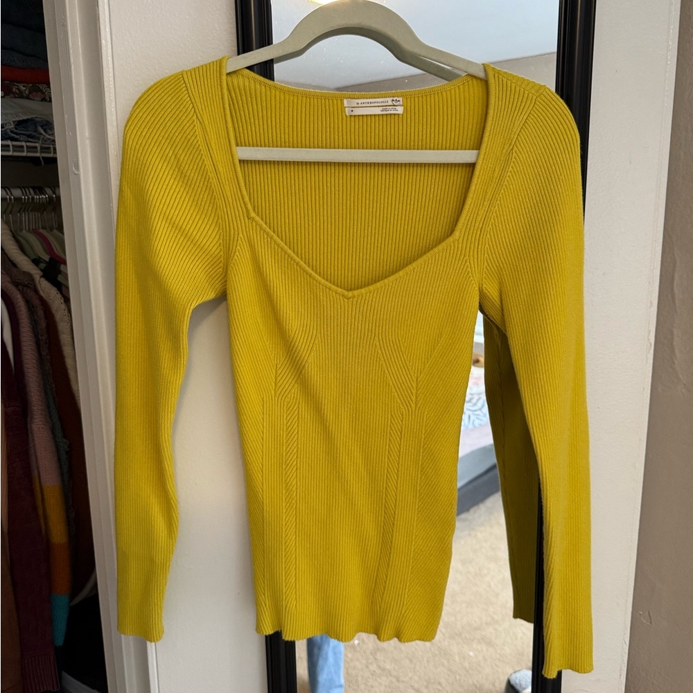 Anthropologie Yellow Ribbed Knit Top
